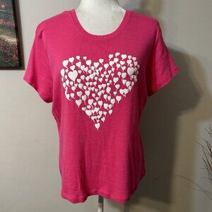 Personalitees Women T-Shirt Hearts Shape Print Glitter Short Sleeve Pink Size XL